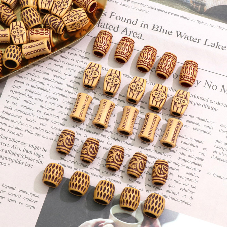 VENOFEN 50PCS Wood Beads for Hair Imitation Wooden Loc Bead Dreadlock Jewelry Mixed Style Braid Accessories for Women an