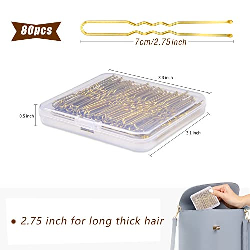 Hair Pins for Women IKOCO 80pcs 275inch U Shaped Hair Pins with Storage Box Golden