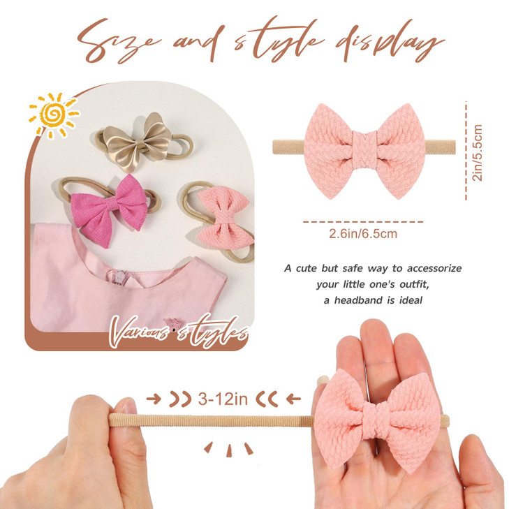 Subesty 10 PCS Baby Girl Headbands and Bows Soft Elastic Nylon Hairbands Handmade Newborn Head Bands Hair Accessories fo