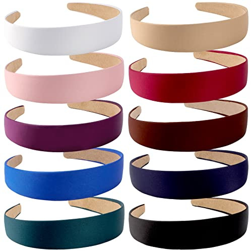 Wecoe 10 Pack Satin Headbands 1 Inch Wide Red White Black Pink Purple Headband Women Girls Non Slip Fashion Hair Bands D