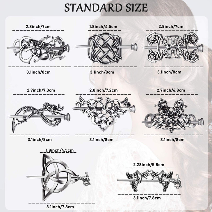 WILLBOND 8 Pcs Viking Celtic Hair Clips Vintage Celtic Knot Hair Slide Sticks Retro Silver Alloy Barrette Hairpins Vikin