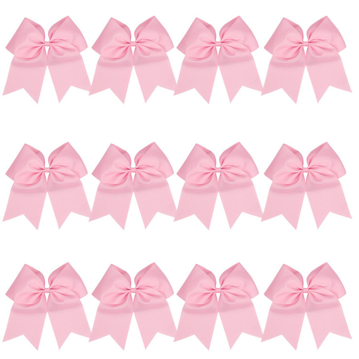 8 Inch Cheerleader Bows Ponytail Holder Solid Color Cheerleading Bows Hair Tie Pink
