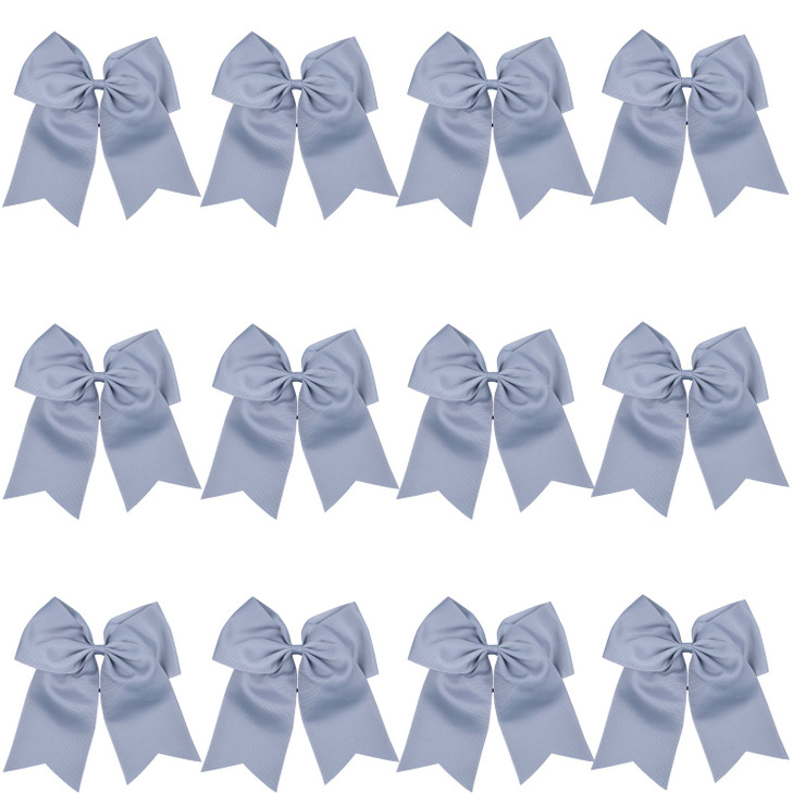 8 Inch Cheerleader Bows Ponytail Holder Solid Color Cheerleading Bows Hair Tie Gray