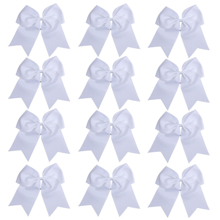 8 Inch Cheerleader Bows Ponytail Holder Solid Color Cheerleading Bows Hair Tie White