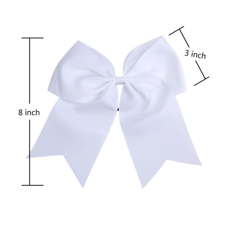 8 Inch Cheerleader Bows Ponytail Holder Solid Color Cheerleading Bows Hair Tie White