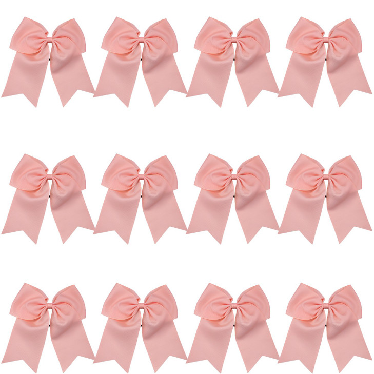 8 Inch Cheerleader Bows Ponytail Holder Solid Color Cheerleading Bows Hair Tie Peach