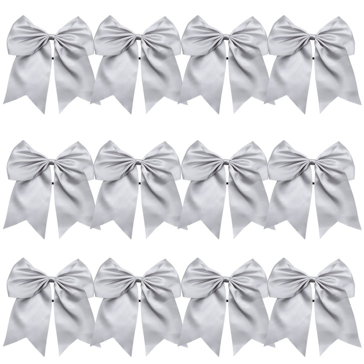 8 Inch Cheerleader Bows Ponytail Holder Solid Color Cheerleading Bows Hair Tie Silver