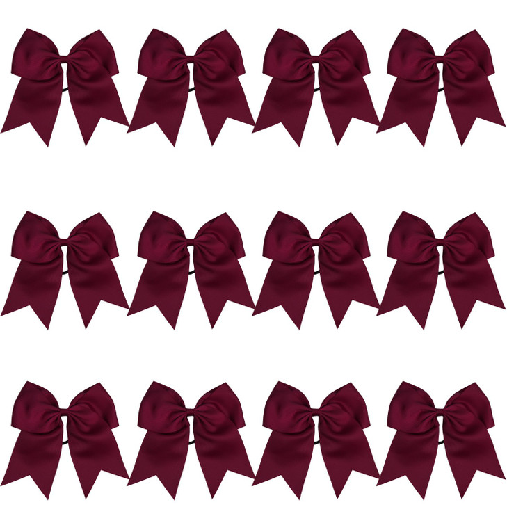 8 Inch Cheerleader Bows Ponytail Holder Solid Color Cheerleading Bows Hair Tie maroon
