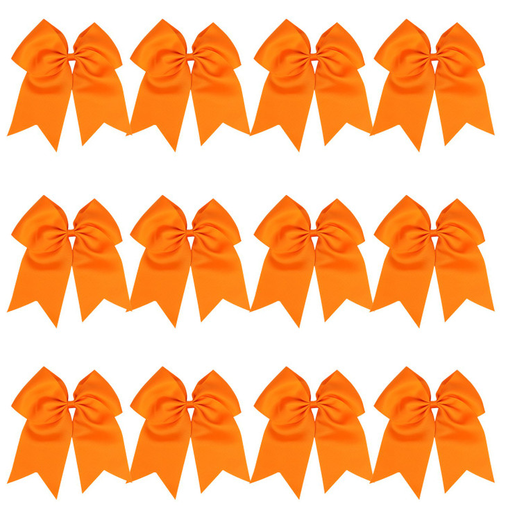 8 Inch Cheerleader Bows Ponytail Holder Solid Color Cheerleading Bows Hair Tie Orange