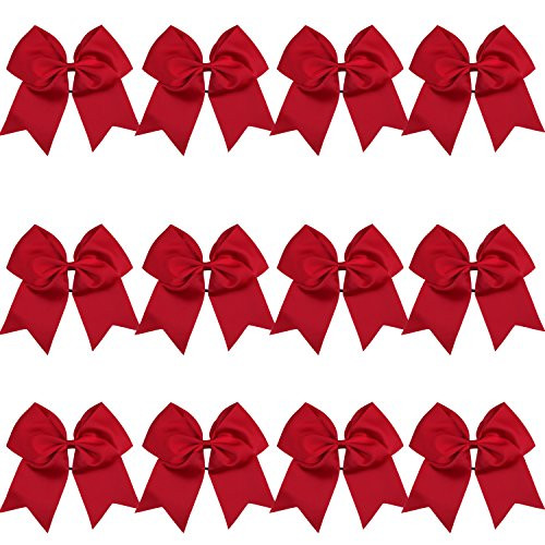 8 Inch Cheerleader Bows Ponytail Holder Solid Color Cheerleading Bows Hair Tie Cherry Red