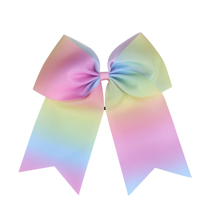 8 Inch Cheerleader Bows Ponytail Holder Solid Color Cheerleading Bows Hair Tie Light Rainbow