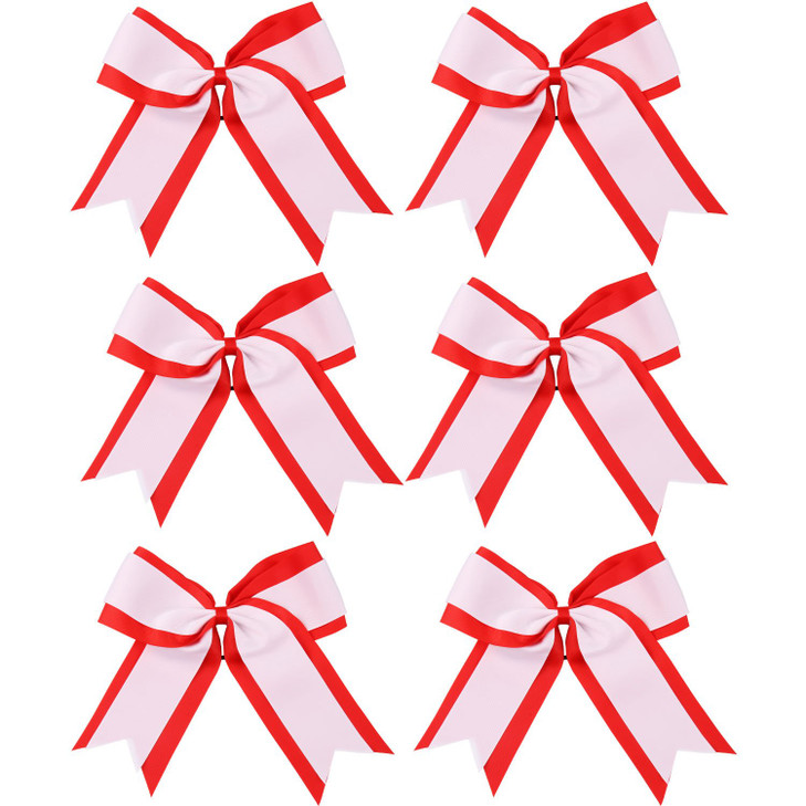 8 Inch 2 Colors Cheerleader Bows 2 Layers 6 Pcs Ponytail Holder Cheerleading Bows Hair Elastic Hair Tie RedWhite