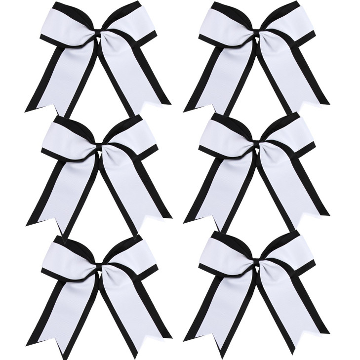 8 Inch 2 Colors Cheerleader Bows 2 Layers 6 Pcs Ponytail Holder Cheerleading Bows Hair Elastic Hair Tie BlackWhite