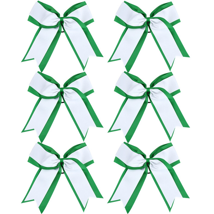 8 Inch 2 Colors Cheerleader Bows 2 Layers 6 Pcs Ponytail Holder Cheerleading Bows Hair Elastic Hair Tie GreenWhite