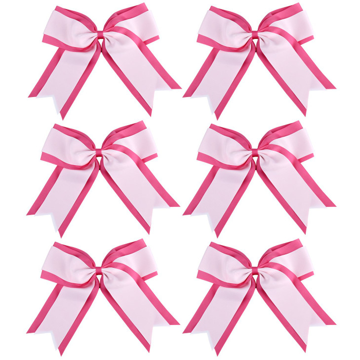 8 Inch 2 Colors Cheerleader Bows 2 Layers 6 Pcs Ponytail Holder Cheerleading Bows Hair Elastic Hair Tie Hot pinkWhite