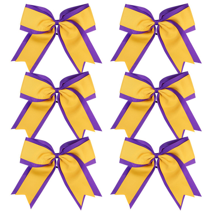 8 Inch 2 Colors Cheerleader Bows 2 Layers 6 Pcs Ponytail Holder Cheerleading Bows Hair Elastic Hair Tie PurpleYellow Gol