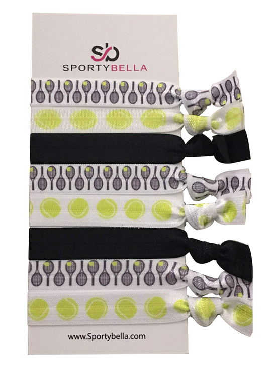 Sportybella Tennis Hair Accessories for Girls BlackWhite No Crease Hair Ties or Elastics TennisInspired Design for Playe