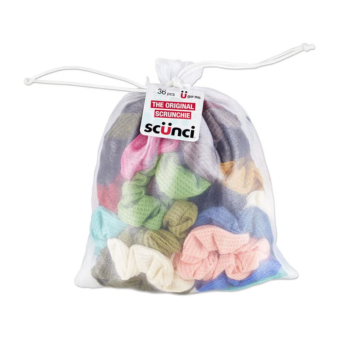 Scunci by Conair The Original Scrunchie Hair Ties 36 Count Hair Scrunchies for Women SuperComfy Waffle Knit Everyday Sty