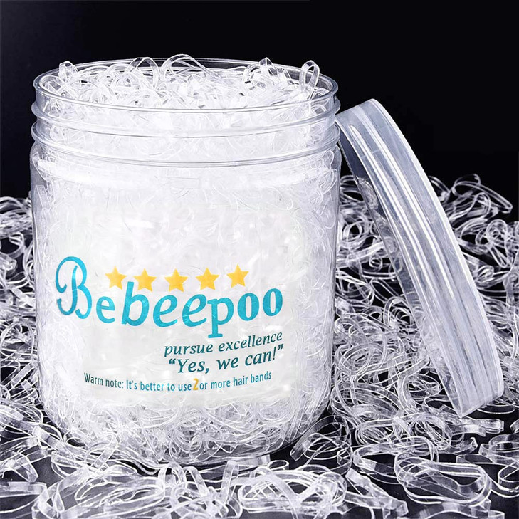 Clear Hair ElasticsBEBEEPOO 2500pcs Rubber Bands for Hair Clear Mini Elastic Rubber Hair Bands Small Hair Tties STRONG R