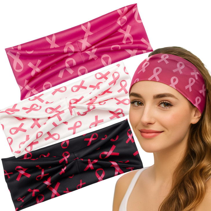 Heyiminy Breast Cancer Awareness Headbands for Women 2Pack or 3Pack Pink Ribbon Headbands 37 x 96 Pink Headband Breast C
