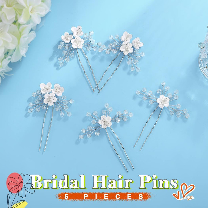 JEWEKY Bridal Hair Pin White Flower Wedding Hair Accessories for Women