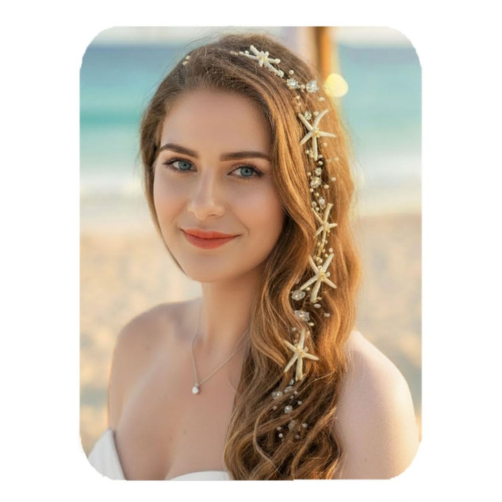 Unicra Starfish Bride Wedding Hair Vine Pearl Bridal Headband Headpiece Beach Wedding Hair Accessories for Women and Gir