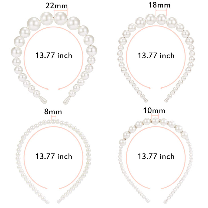 WILLBOND 4 Pcs Pearls Headbands Women White Faux Pearl Rhinestones Hairbands Bridal Hair Hoop Wedding Hair Accessories f