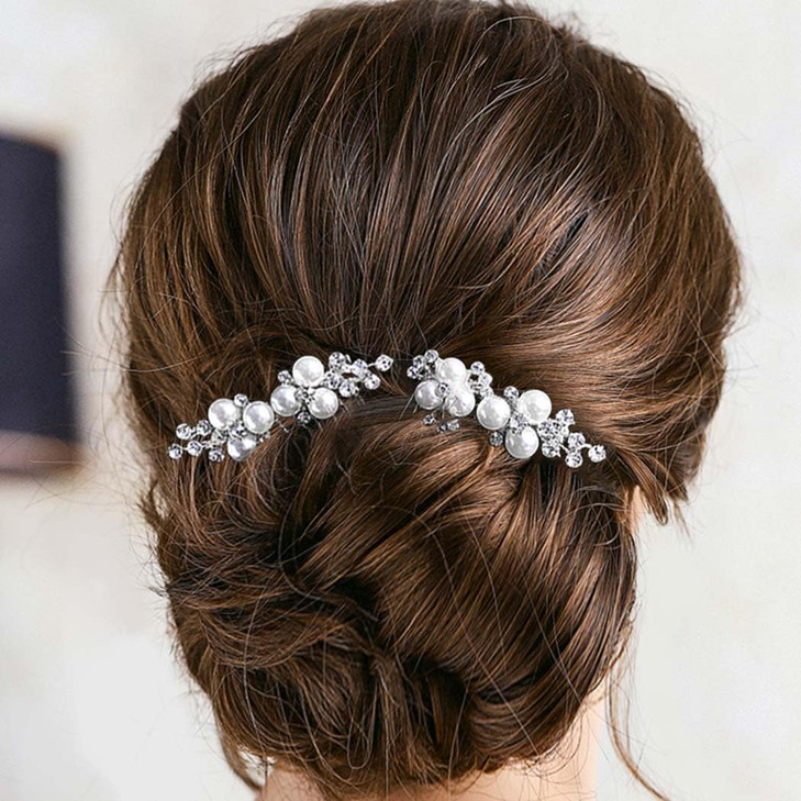Asooll Gold Wedding Pearl Hair Comb Bride Crystal Headpiece Bridal Rhinestone Hair Clip Hair Accessories for WomenSet of