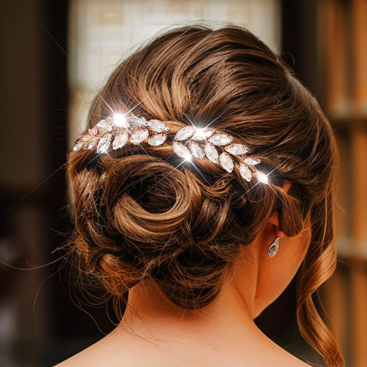 Catery Bride Wedding Hair Comb Rhinestones Bridal Side Clips Crystal Hair Accessories for Brides and Women Pack of 2 Ros