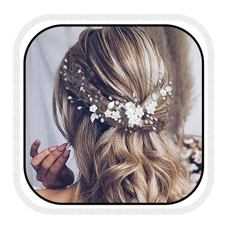 Unicra Flower Hair Vine Pearl Bridal Headpieces Wedding Hair Pieces Silver Prom Hair Accessories for Brides and Women 12
