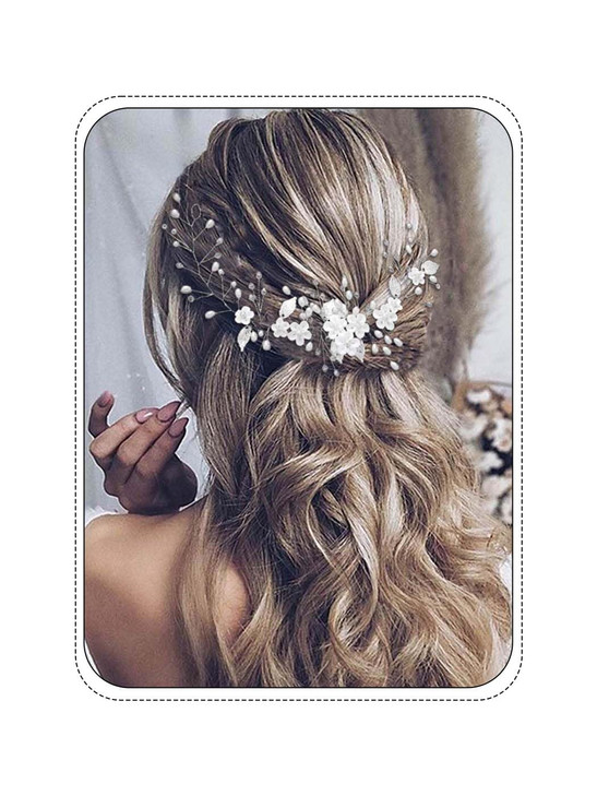 Unicra Flower Hair Vine Pearl Bridal Headpieces Wedding Hair Pieces Silver Prom Hair Accessories for Brides and Women 12