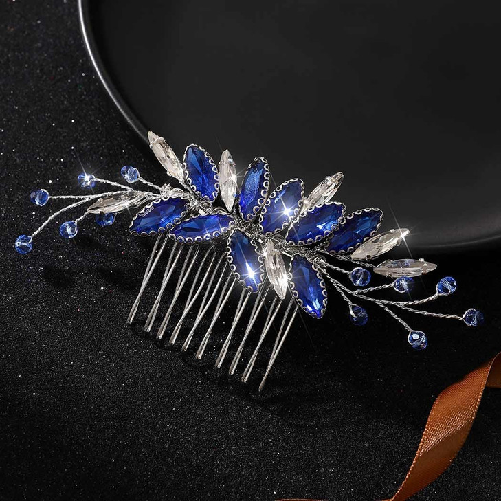Latious Crystal Bride Wedding Hair Comb Blue Rhinestones Bridal Hair Clip Sparkly Hair Piece Royal Sapphire Hair Accesso