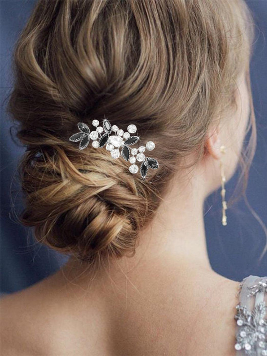 Catery Rhinestone Bride Wedding Hair Comb Black Crystal Side Comb Bridal Hair Piece Leaf Headpiece Bridesmaid Hair Acces