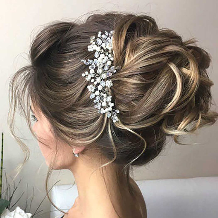 JONKY Pearl Bride Wedding Hair Vine Silver Rhinestone Headpiece Bridal Hair Accessories for Women