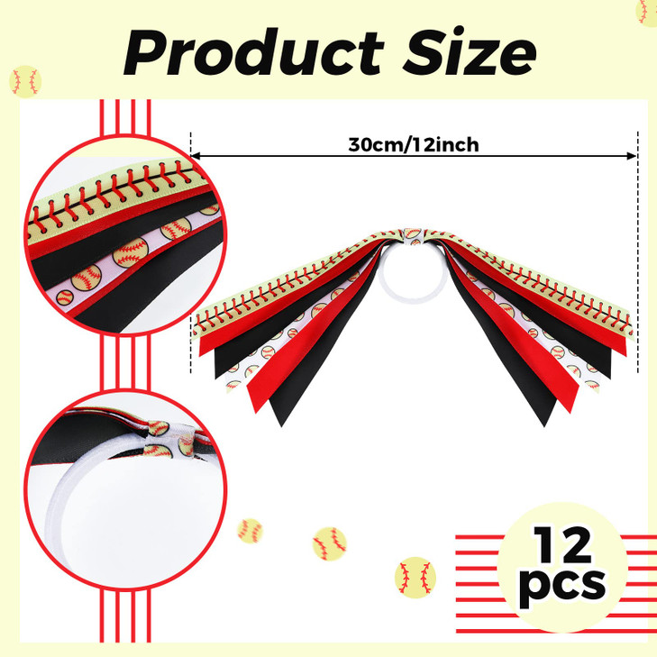 Kajaia 12 Pcs Softball Hair Ties Cheer Scrunchies Baseball Gifts Ribbon Ponytail Holder Streamer Elastics Cheerleader Ac