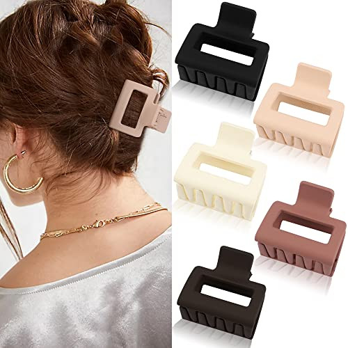 ATODEN 5 Pcs Square Matte Hair Claws for Women Girls 2 NonSlip Strong Grip Hair Clamps for Thin Medium Hair Jaw Styling