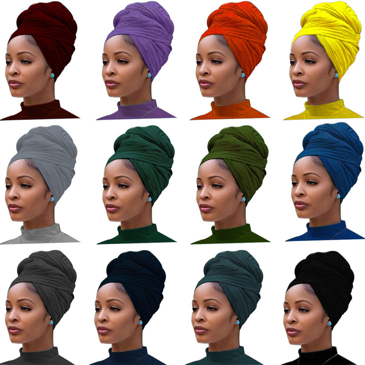 Messen 12 Pieces Head Wrap Scarf Stretch Jersey Turban Extra Long Ultra Soft Urban Headwraps for Women Solid Color Afric