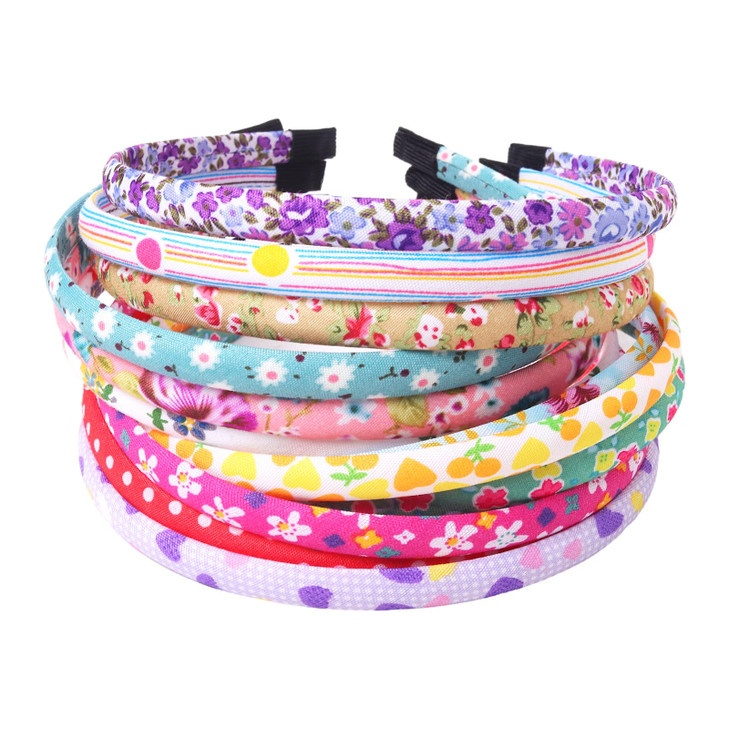 Fishdown Headbands for Girls 12Pcs Thin Head Bands for Girls Hairbands for Toddler Floral Cloth Fabric Covered Headband