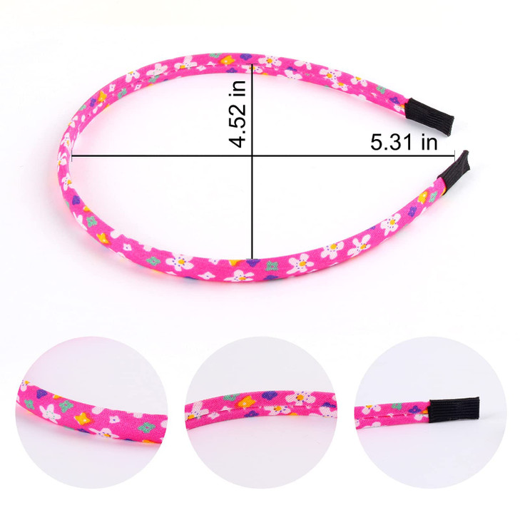 Fishdown Headbands for Girls 12Pcs Thin Head Bands for Girls Hairbands for Toddler Floral Cloth Fabric Covered Headband