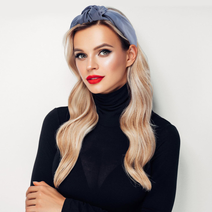 VELSCRUN White Blue Satin Knotted Headband Wide NonSlip Silk Turban Headbands for Womens Fashion Hair Styling Accessorie