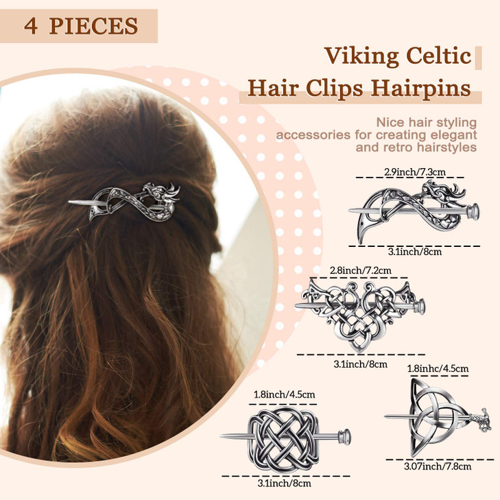 WILLBOND 4 Pieces Retro Silver Celtic Hair Slide Hairpins and 11 Pieces Vintage Bronze Viking Hair Sticks Hair Accessori