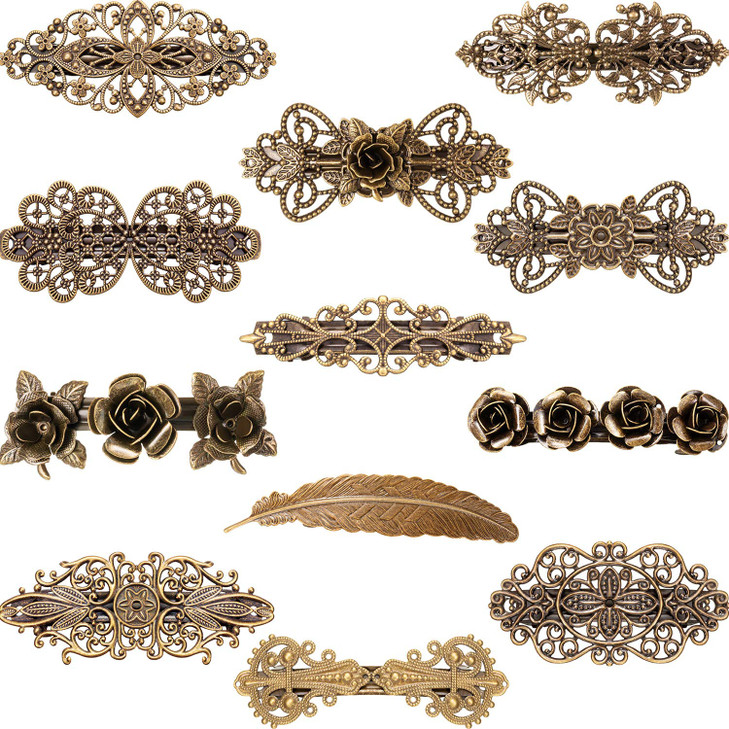 Geyoga 12 Pieces Vintage Metal Hair Pins Retro French Barrettes Minimalist Geometric Hollow Hair Pins for Women