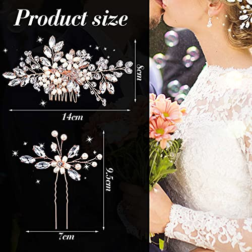 Yeshone 5 Pieces Wedding Hair Comb Bridal Pins Crystal Pearl Wedding Hair Accessories Rhinestone Flower Piece for Bride