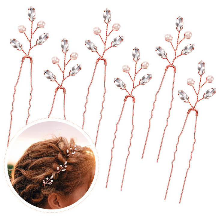 Syhood 6 Pieces Pearl Crystal Bridal Hair Pins Rhinestone Flower Wedding Hair Pins Prom Accessory for Women Wedding Hair