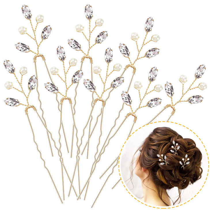 8 PCS Hair Pins for Womens Wedding Bridesmaids and Flower Girls Bridal Hair Accessories with Flowers Gold