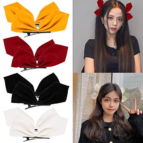 Whaline 4 Pairs Velvet Hair Bows and Barrettes in Mix Colors 8 NonSlip Bowknot Hair Clips and Pins for Girls Women Red Y
