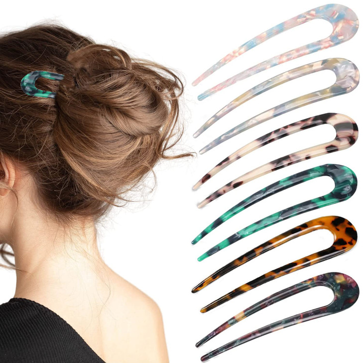 6 Pieces French Style Hair Pins U Shaped Hairpin Acetate Hair Sticks Forks Tortoise Shell Hair Fork Sticks Leopard Chign