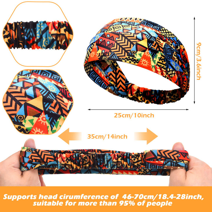 WILLBOND 9 Pieces African Headbands Stretchy Boho Print Hairband Yoga Running Sports Workout Head Grip Band Elastic Turb