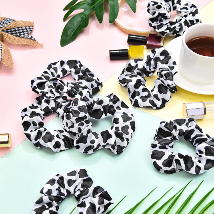 WILLBOND 20 Pieces Cow Print Scrunchies Women Elastic Silk Satin Scrunchies Cow Hair Ties Hairband Ponytail Holder for P