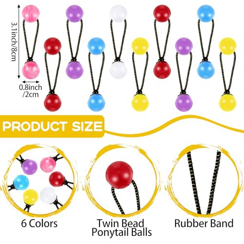 Cindeer 36 Pcs Ball Hair Ties 20 mm Ponytail Holders Ball Bubble for Girls Bright Color Twin Bead Ponytail Balls 80s 90s